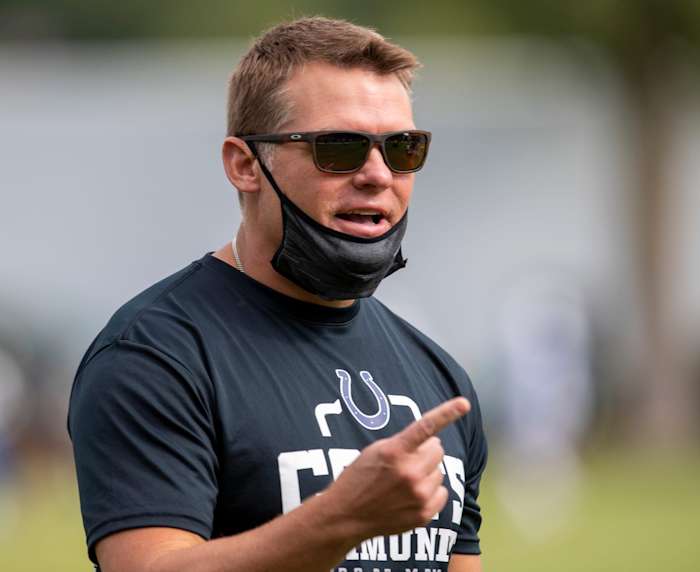 Indianapolis Colts general manager Chris Ballard interacts during the 2020 preseason at the team complex.